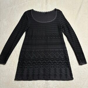 Peruvian Connection Knit Sweater Dress Large Tunic Geometric Long Sleeve Gray